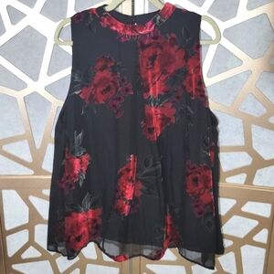 NWOT BREATHLESS Floral Velvet sheer overlay Blouse